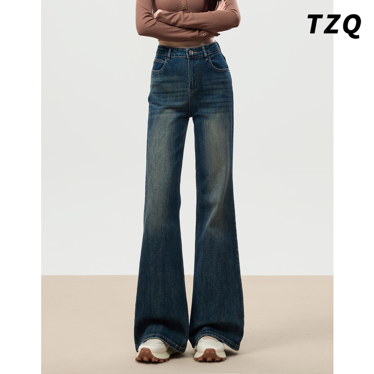 秋季新款高腰不贴腿阔腿拖地裤子