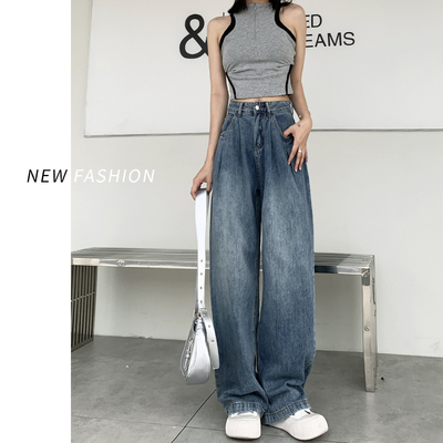 复古阔腿牛仔裤女2025年新款显瘦