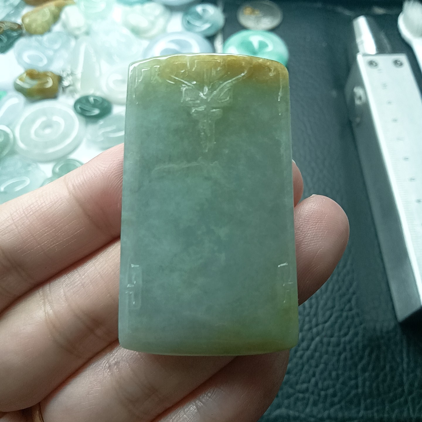 缅甸天然翡翠玉黄翡复古款平安牌无事牌吊坠