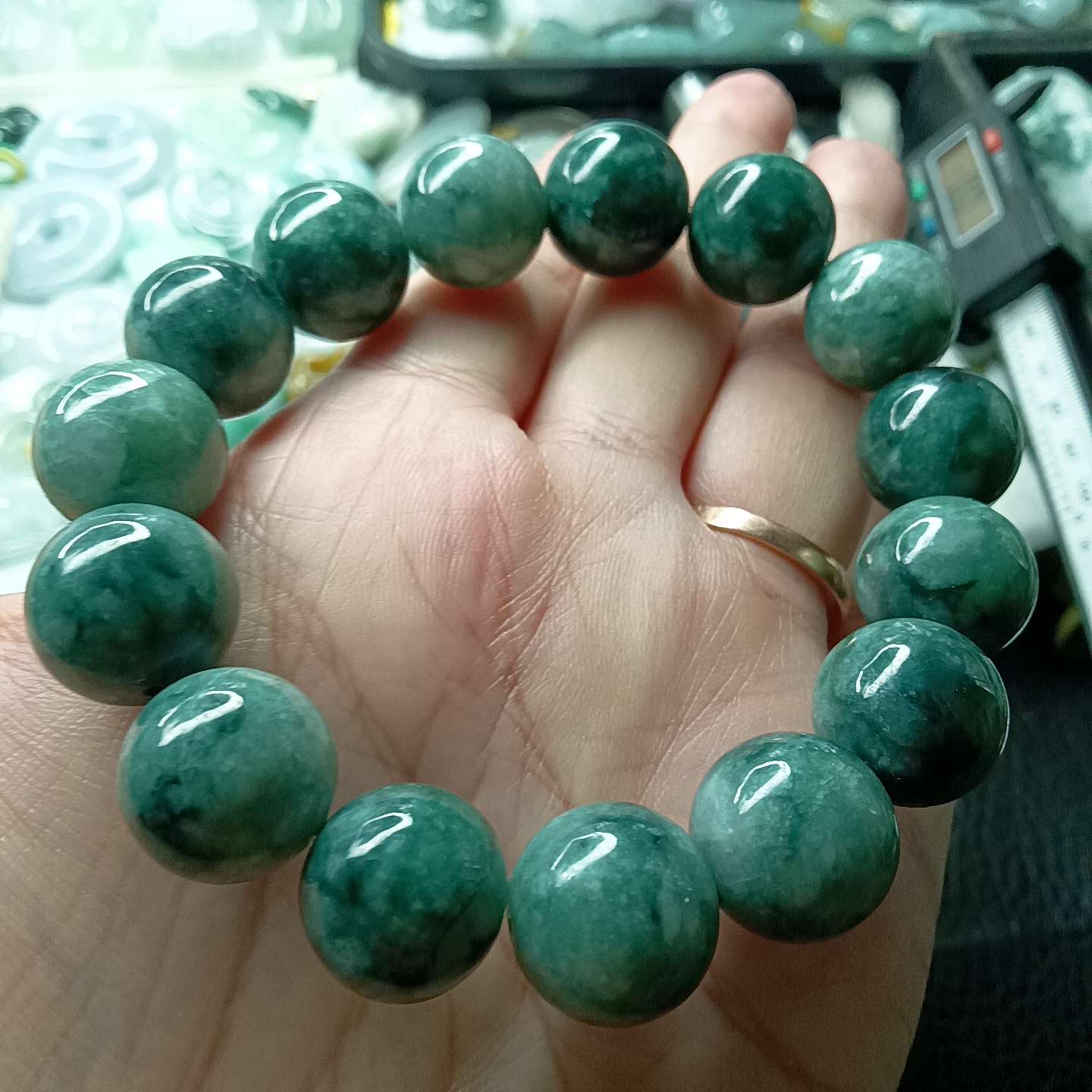 缅甸天然翡翠A货15mm翡翠手串手链