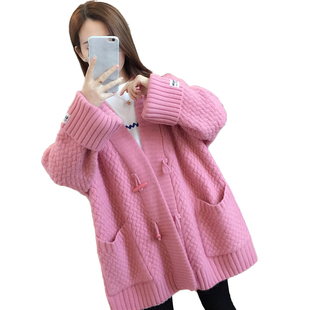 羊绒开衫外套女2021新款秋冬季加厚小个子中长版宽松大尺码针织毛