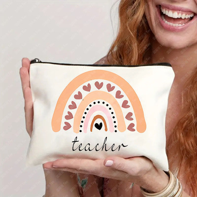 跨境热款Teacher Cosmetic bag 时尚教师帆布化妆包收手拿袋