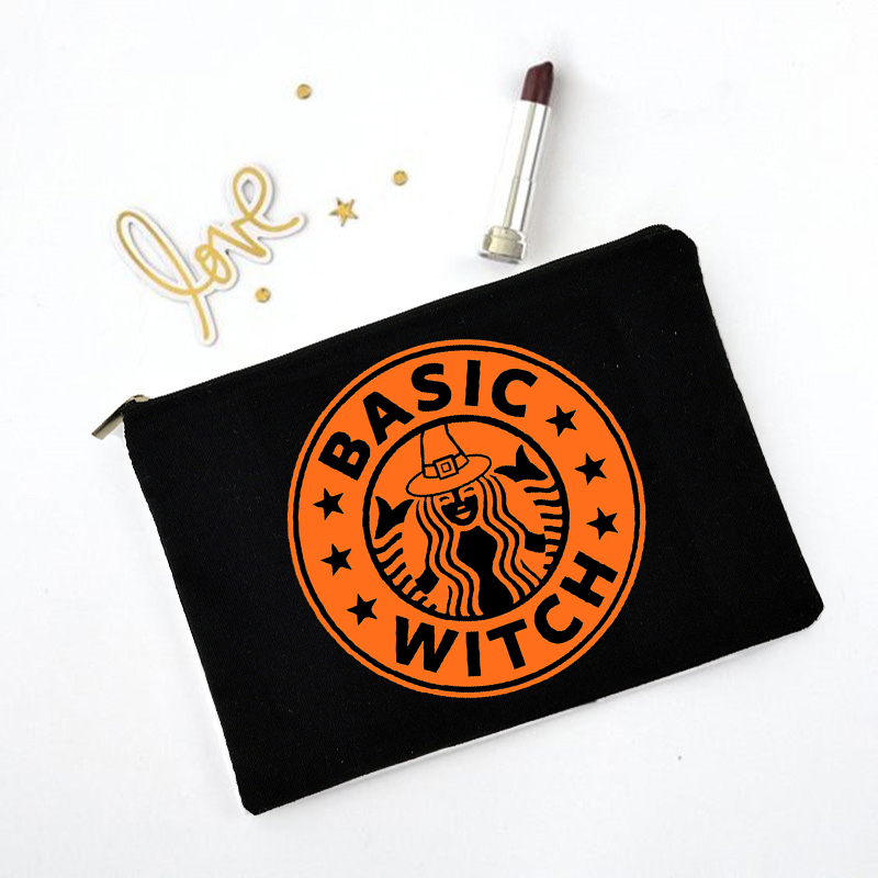 有趣的女巫印刷万圣节女孩的化妆品袋妇女的口红硬币钱包化妆袋
