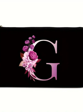 跨境Letter Cosmetic bag 简约紫色字母化妆包收纳杂物包手拿包