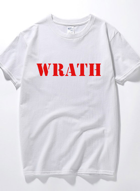 WRATH字母印花T恤自然选择标志设计情侣短袖大码尺寸男女上衣