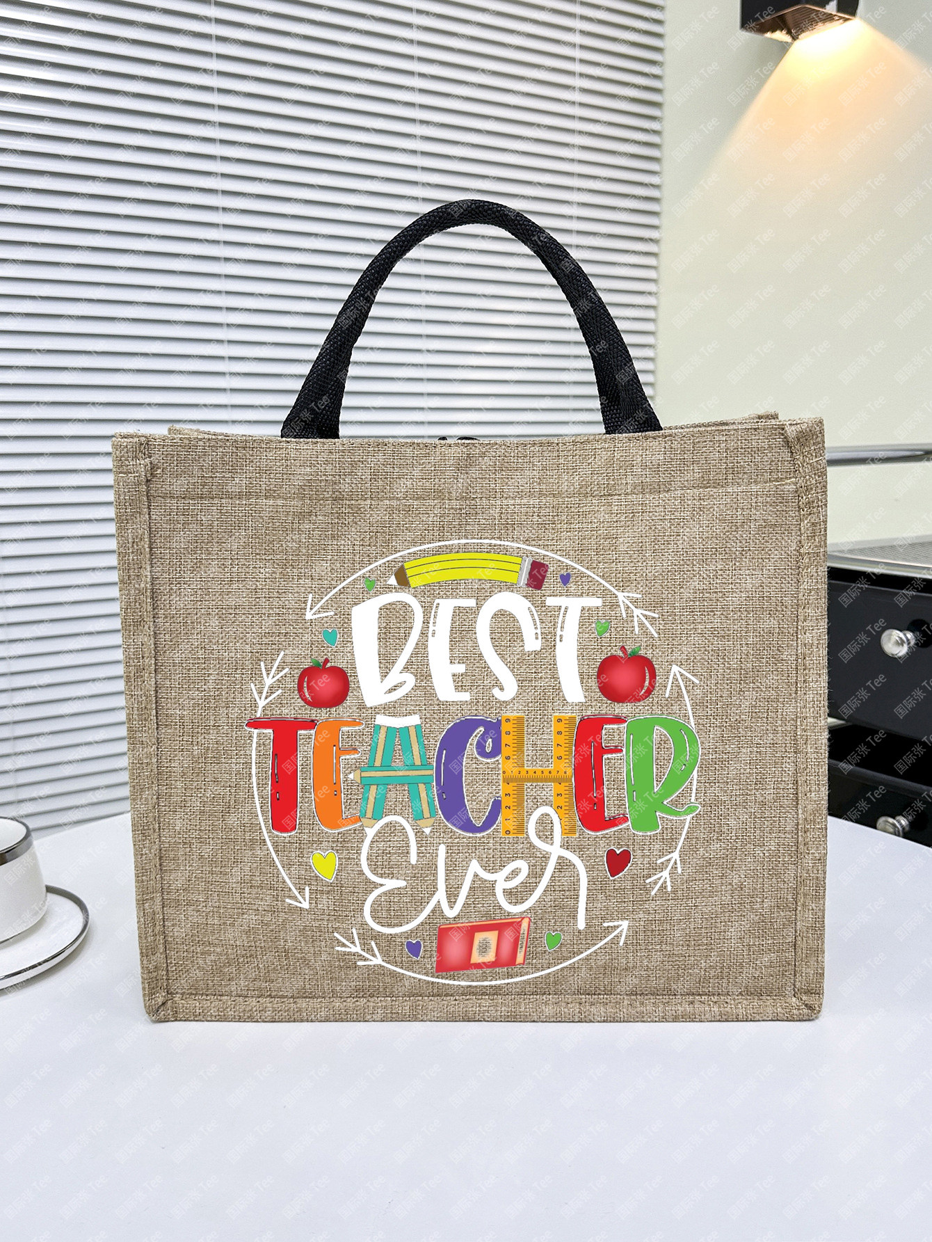 跨境热卖潮流Teacher教师节亚麻个性印花礼物袋单肩托特包手提袋