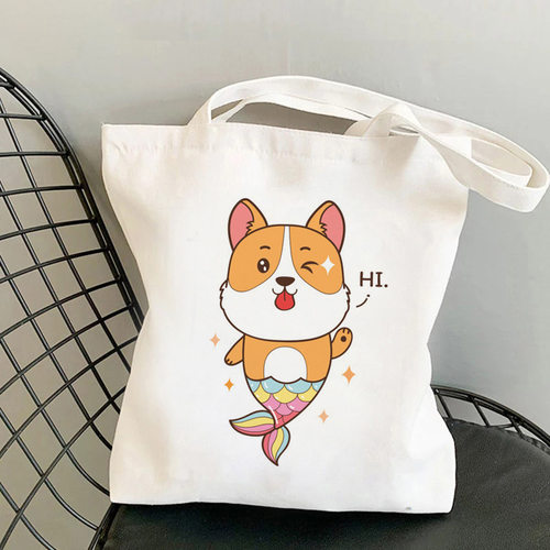 Cute Corgi柯基犬宠物狗狗Dog印花帆布包单肩包学生手提袋跨境