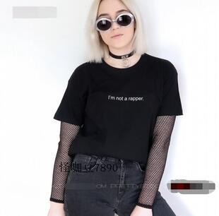 街头幽默搞怪字母not a rapper印花上衣t恤女宽松港味夏G009