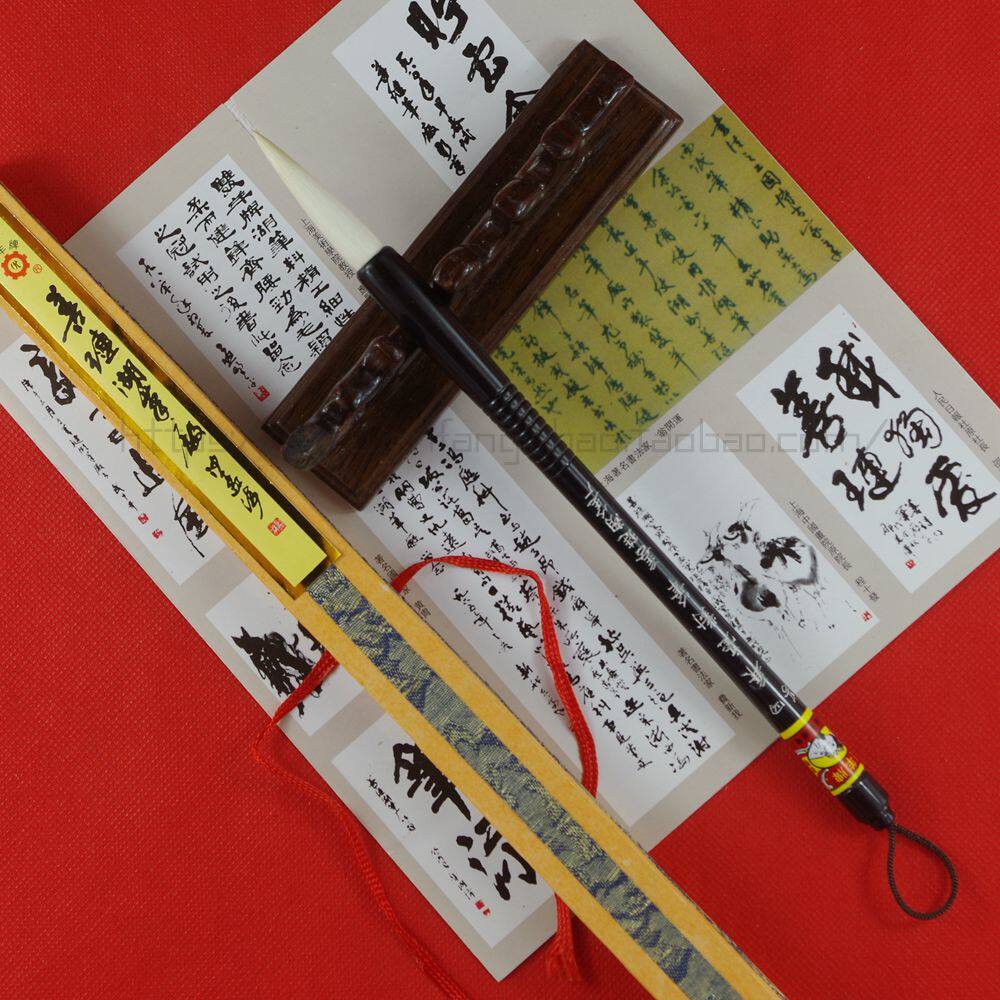 正品双羊牌善琏湖笔厂 四号兼毫对笔 加健羊毫软兼毫毛笔 中楷