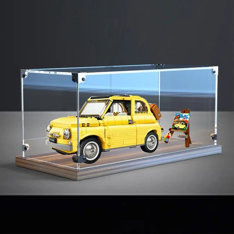 适用10271菲亚特500亚克力展示盒创意系列模型车木质底收纳盒