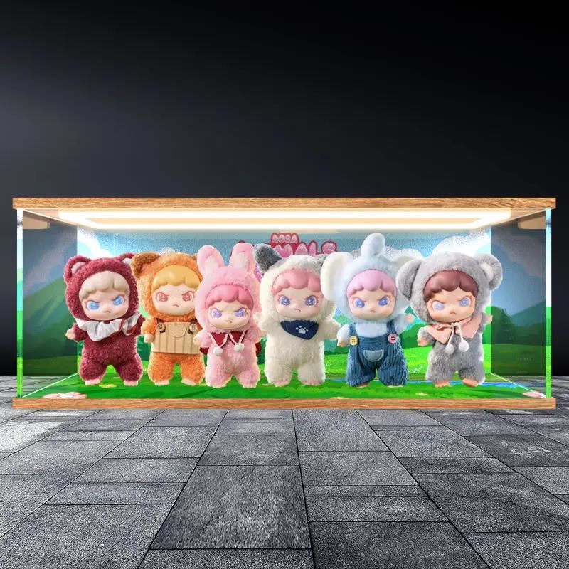 适用 DORA大表姐茸茸动物所搪胶毛绒娃娃盲盒亚克力灯光款收纳盒