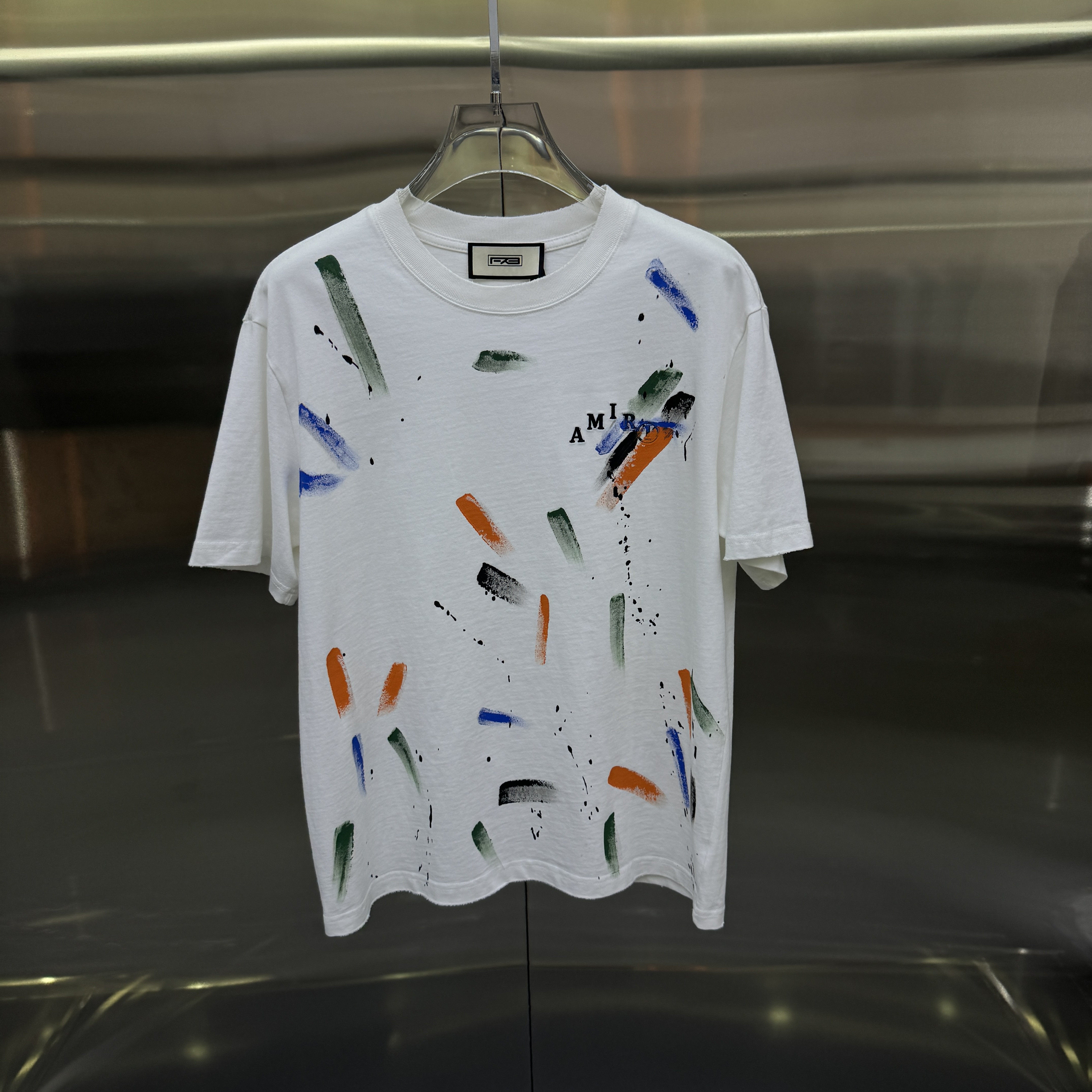 2026春夏新款男士t恤潮流帅气重工彩色印花修身个性圆领短袖男潮