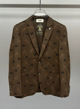 欧洲站2025秋冬季新款男士修身时尚英伦商务羊毛印花休闲西服外套