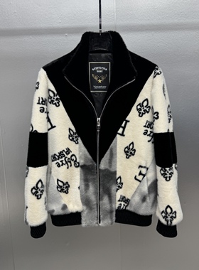 欧货个性高级感男士雪狼貂皮草男士2025冬季新款字母提花时尚外套
