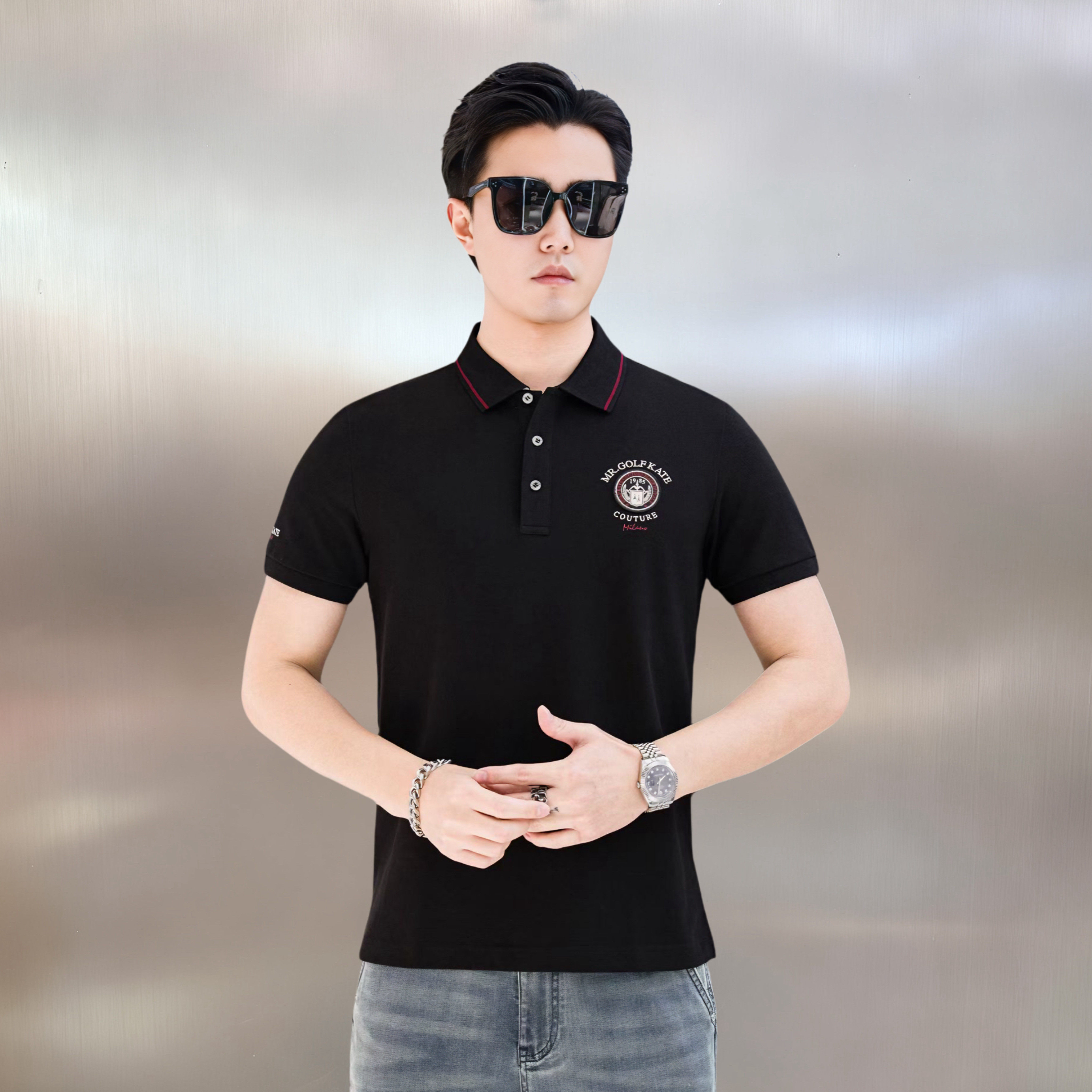 男士polo衫2026夏季新款潮牌徽章字母刺绣修身纯棉翻领短袖T恤潮