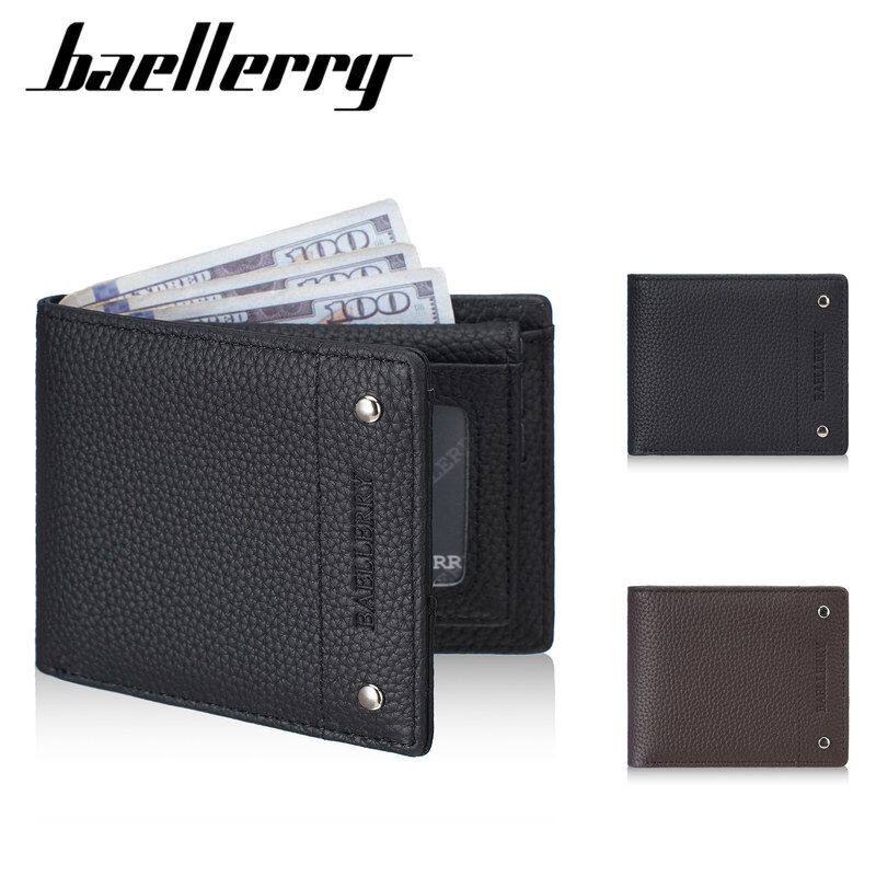 baellerry新款男士钱包短款横款钱夹真皮欧美时尚简约双折多功能