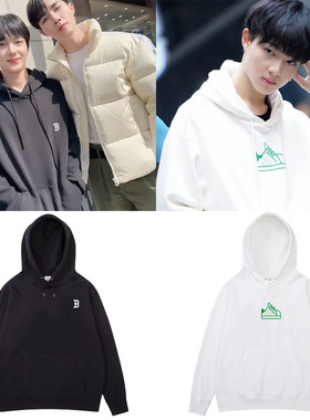 NuNew林景云同款加绒卫衣服宽松春秋冬印花男女休闲套头连帽衫潮