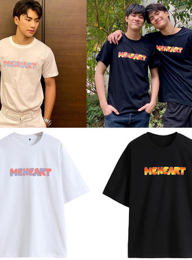 Bad Buddy两小无拆OhmNanon同款衣服宽松落肩印花圆领短袖T恤夏