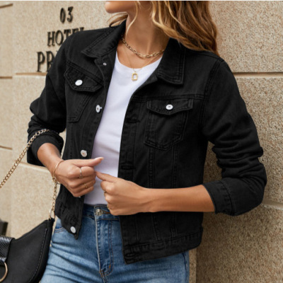 New women Spring autumn denim jacket long sleeved short coat