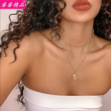 retro alloy pearl choker Gold multi-layered pearl necklace新