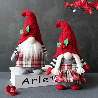 Cute Braided Face Checkered Hat Forest Elderly Doll Gift娃娃