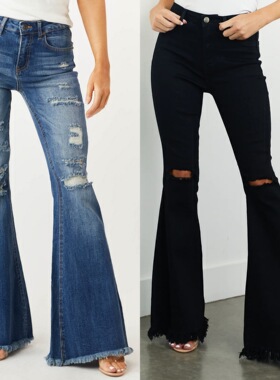 Autumn jeans women slim fit elastic retro pants bell-bottoms