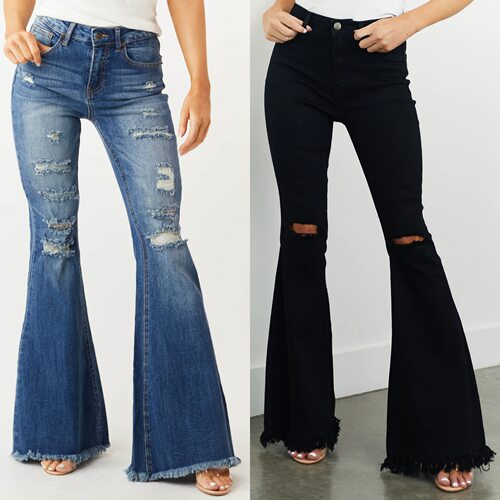 Autumn jeans women slim fit elastic retro pants bell-bottoms