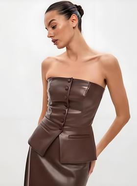 Women single sexy strapless top strapless vest Leather tops