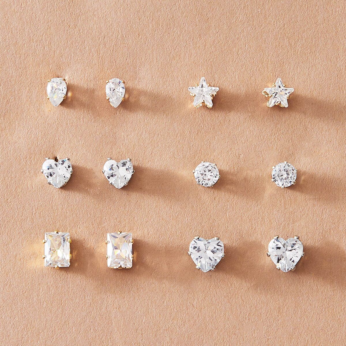 Peach geometric zircon Stud earrings 6 pairs气质锆石耳环钉