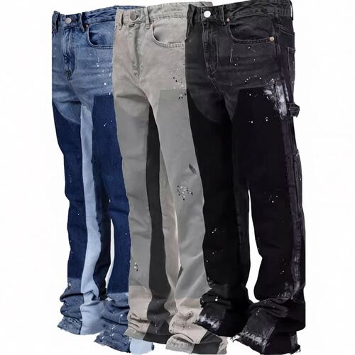 Men's pants fashionable workwear elastic patch denim Jeans裤