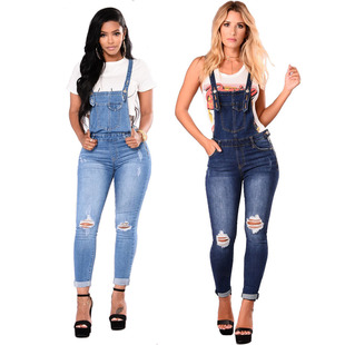 Women overalls denim mini jumpsuit jeans autumn pants 背带裤