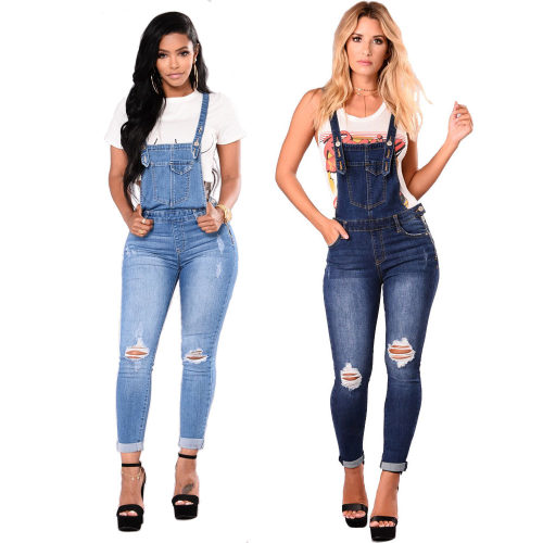 Women overalls denim mini jumpsuit jeans autumn pants 背带裤