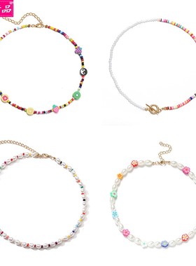 Bohemian Colorful Beaded Flower Necklace girls Fruit choker