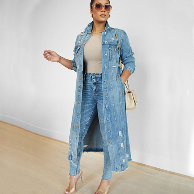 牛仔外套Cowboy coat Women's slim fit long pants denim jacket