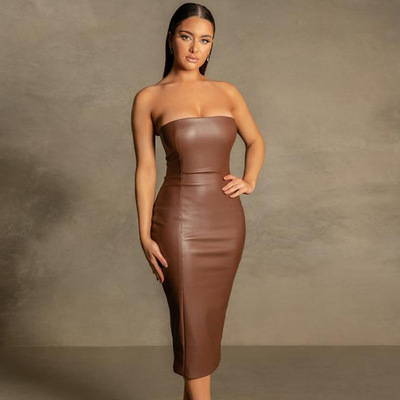 皮裙 leather skirt Sexy mid length women's dress temperament