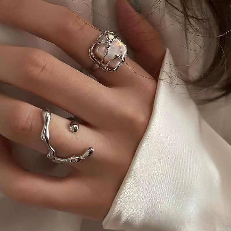 小众设计感珍珠戒指女 irregular pearl rings index finger ring