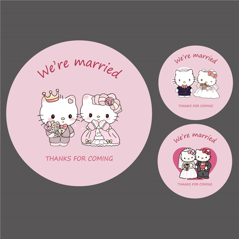 结婚订婚礼可爱hellokitty&Daniel纸杯喜糖盒请帖封口贴纸可图片