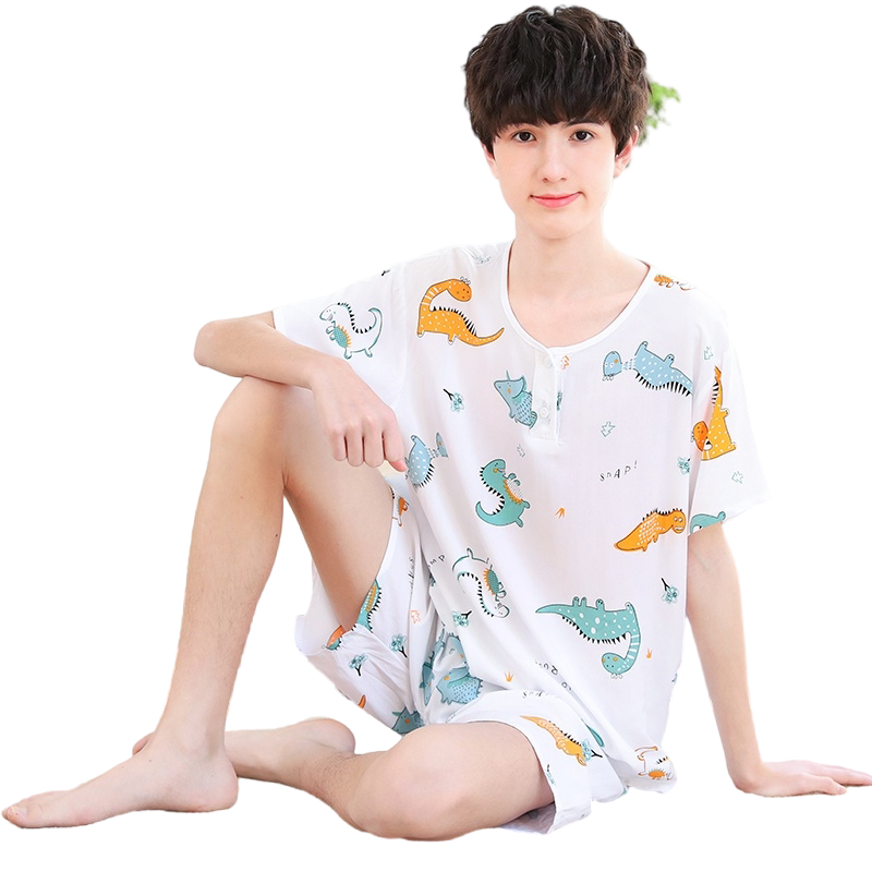 男童短袖棉绸睡衣男孩
