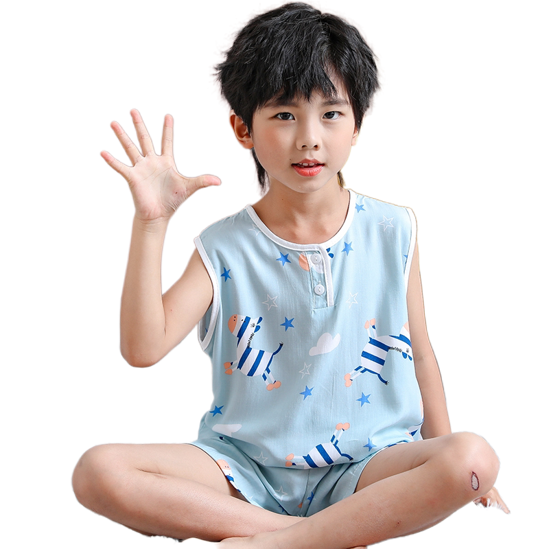 夏季儿童棉绸睡衣宝宝小孩无袖
