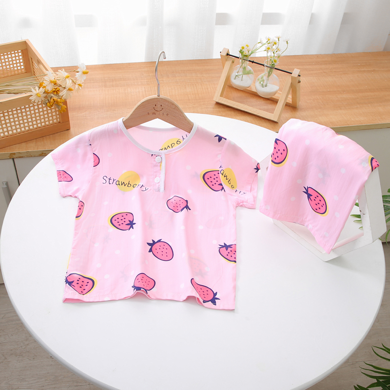 夏季儿童棉绸睡衣男童短袖短裤女童绵绸薄款小孩子宝宝家居服套装