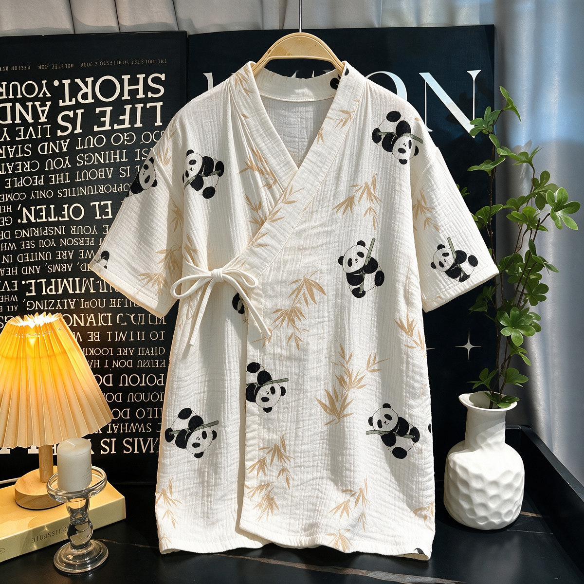 宝宝春夏纯棉纱布卡通家居袍
