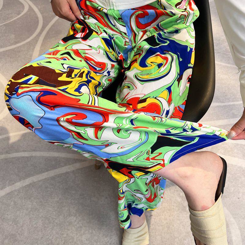 夏季绵绸沙滩裤女生防蚊裤大人棉绸阔腿裤长裤睡裤薄款人造棉裤子