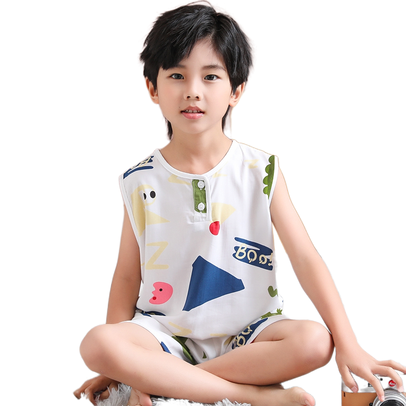 夏季儿童棉绸睡衣宝宝小孩无袖