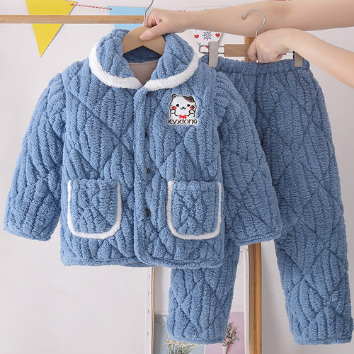 冬季加厚款珊瑚绒夹棉家居服套装