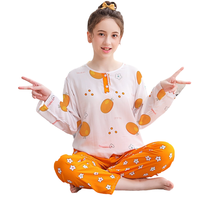 女童棉绸睡衣夏季青少年薄款
