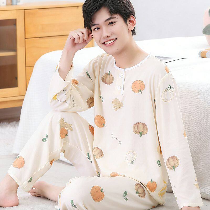 温柔系南瓜印花青少年中大童家居服春秋长袖睡衣套装休闲装两件套