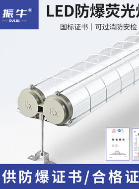 LED荧光防爆灯国标t8单双管工厂车间照明隔爆灯罩日光1.2米应急灯