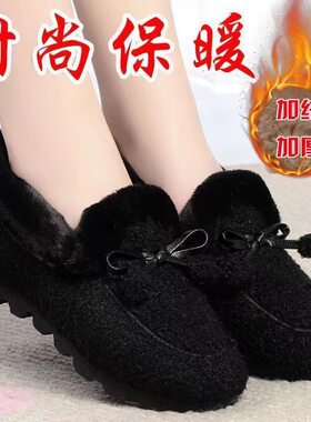 冬季老北京布鞋软底加绒毛毛鞋平底懒人休闲防滑女士时尚豆豆棉鞋