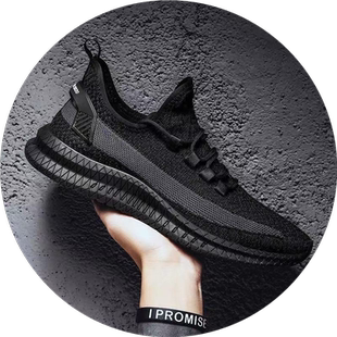 夏季男鞋全黑色运动鞋2024春季黑底休闲跑步鞋超轻便透气网面波鞋