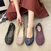 沙滩鞋 夏季 平底防滑百搭坡跟镂空护士鞋 洞洞鞋 女士塑料凉鞋 果冻鞋